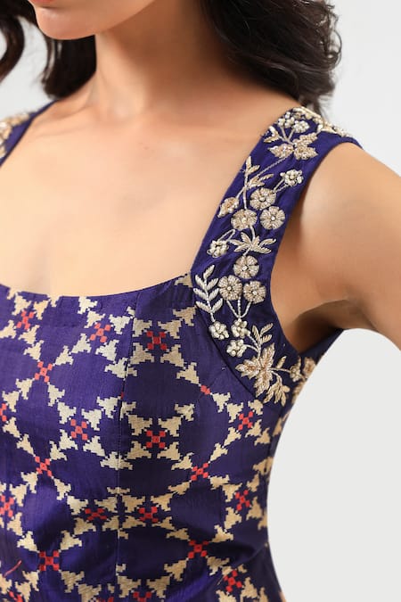 Amrood_Blue Embroidery Square Neck Designer Deep Lehenga Set _at_Aza_Fashions