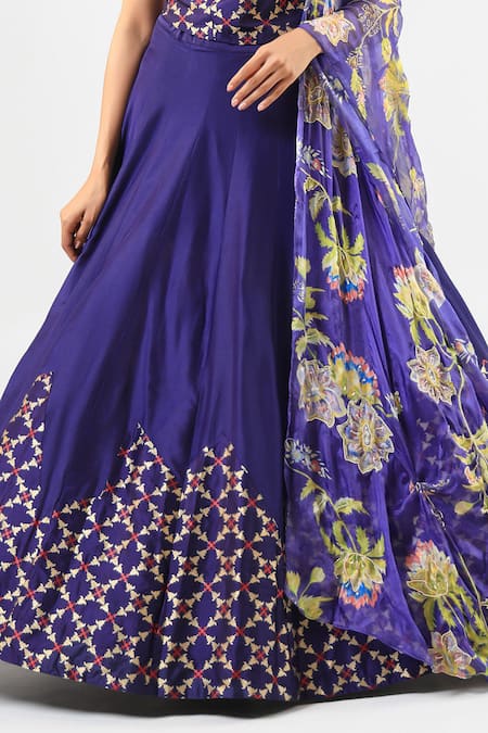 Buy_Amrood_Blue Embroidery Square Neck Designer Deep Lehenga Set 