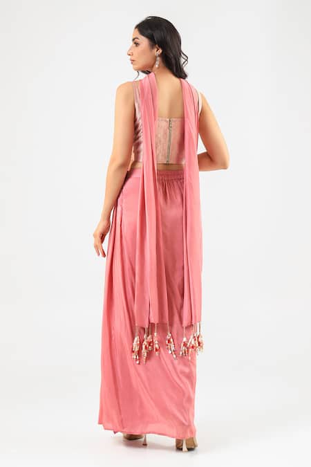 Amrood Pink Pure Banarsi Skirt Corset Dupatta Set 