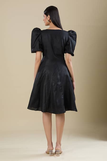 Naintara Bajaj Black Floral Print Cotton Dress 