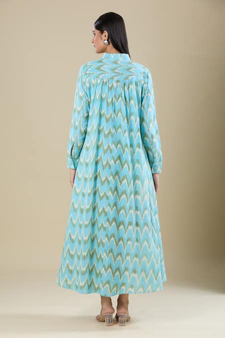 Buy_Naintara Bajaj_Cream Scoop Neck, Mandarin Collar Ikat Handloom Jacket And Dress Set _Online_at_Aza_Fashions