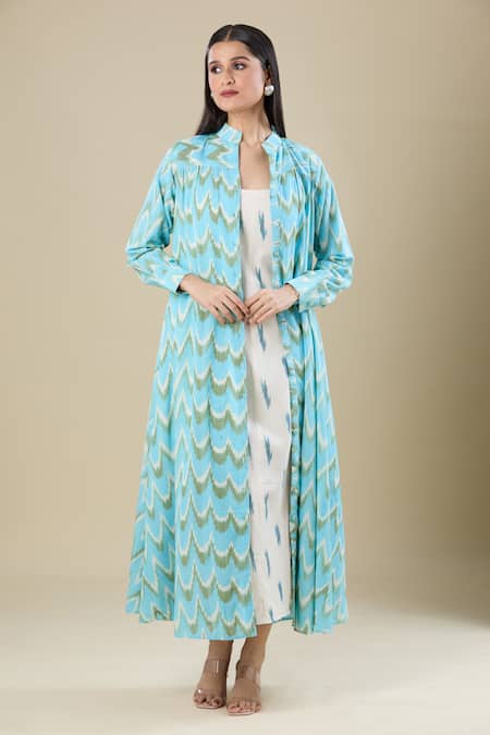 Naintara Bajaj Ikat Handloom Jacket & Dress Set 