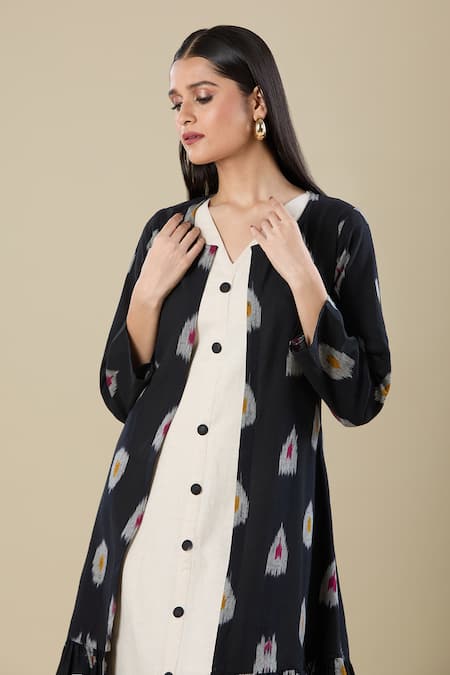 Buy_Naintara Bajaj_Cream Handloom Cotton V-, Round Jacket And Dress Set 