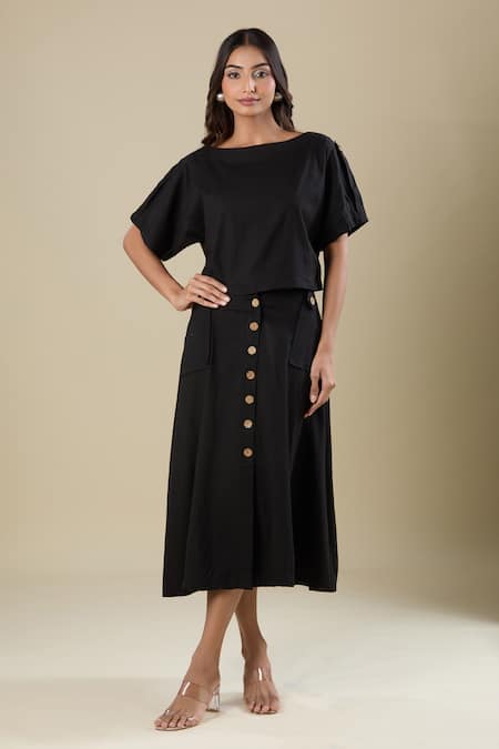 Naintara Bajaj Black Cotton Skirt & Top Set 