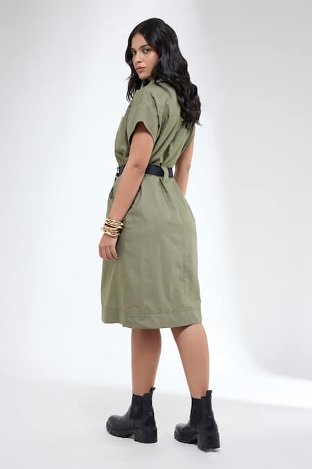 Krati Jain Light Olive Front Open Shirt Dress 