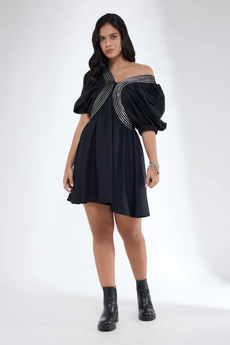 Krati Jain Black Flared Skater Dress 