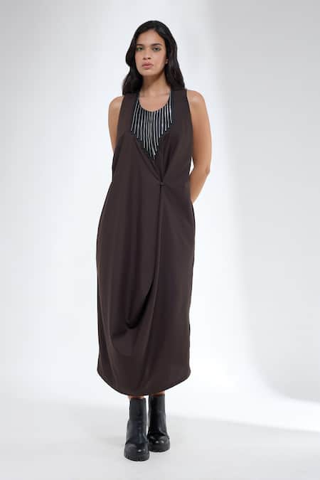 Krati Jain Brown Cotton Beads Halter Neck Dress Online at Aza Fashions Krati Jain_Brown Cotton Beads Halter Neck Dress _Online_at_Aza_Fashions