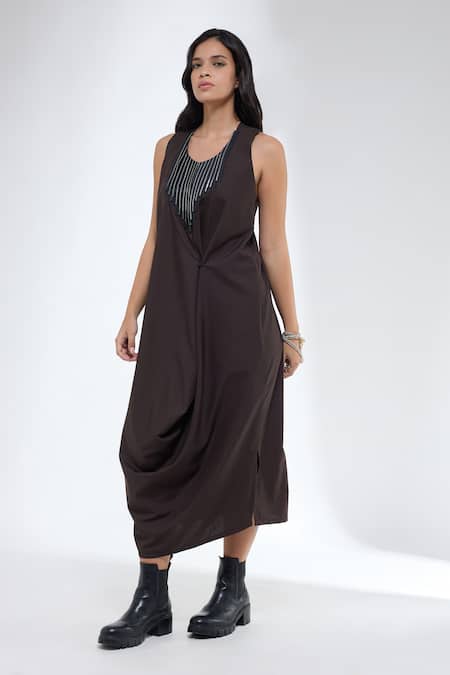 Buy Krati Jain Brown Cotton Beads Halter Neck Dress Online at Aza Fashions Buy_Krati Jain_Brown Cotton Beads Halter Neck Dress _Online_at_Aza_Fashions