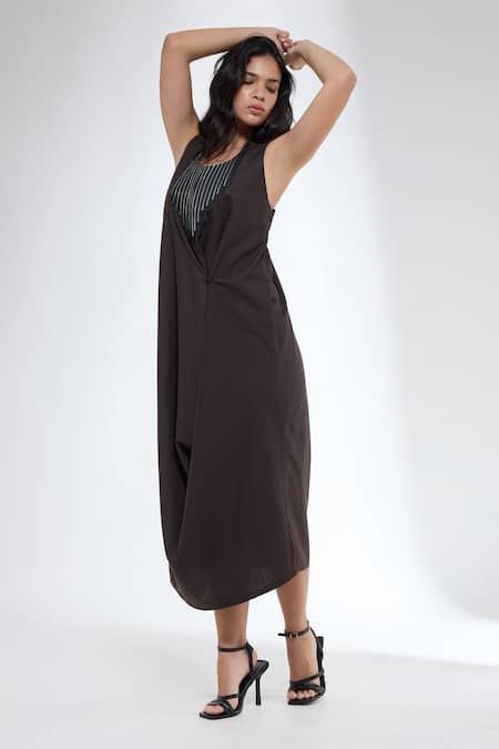 Shop Krati Jain Brown Cotton Beads Halter Neck Dress Online at Aza Fashions Shop_Krati Jain_Brown Cotton Beads Halter Neck Dress _Online_at_Aza_Fashions