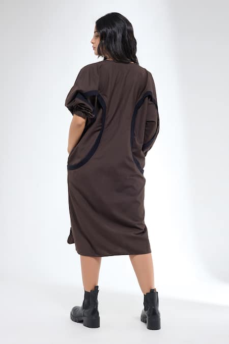 Krati Jain Brown Curved Rib Detail Dress 