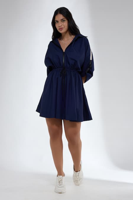 Buy_Krati Jain_Blue Cotton Lace Collared Navy Dress _Online_at_Aza_Fashions