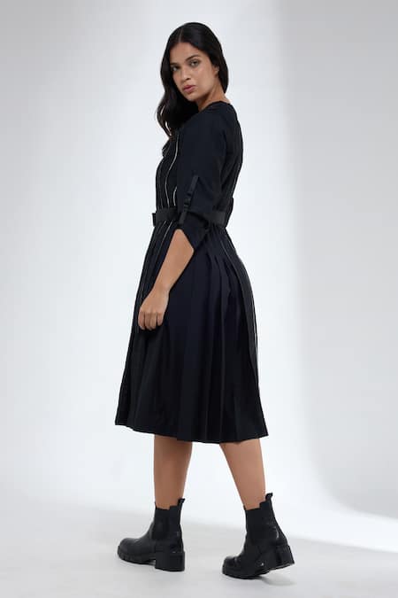 Krati Jain Pleated Black Cotton Blend Dress 