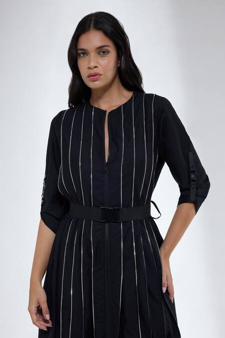 Buy Krati Jain Black Cotton Round Neck Pleated Blend Dress Online at Aza Fashions Buy_Krati Jain_Black Cotton Round Neck Pleated Blend Dress _Online_at_Aza_Fashions