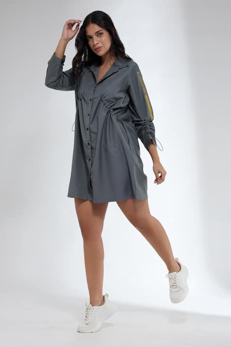 Krati Jain_Gray Cotton Collared Grey Anti Fit Shirt Dress _Online_at_Aza_Fashions