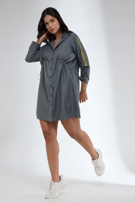 Buy_Krati Jain_Gray Cotton Collared Grey Anti Fit Shirt Dress _Online_at_Aza_Fashions