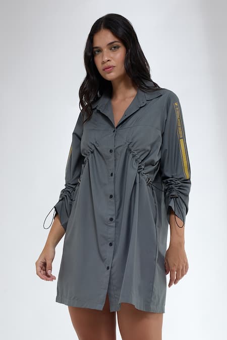 Shop_Krati Jain_Gray Cotton Collared Grey Anti Fit Shirt Dress _Online_at_Aza_Fashions