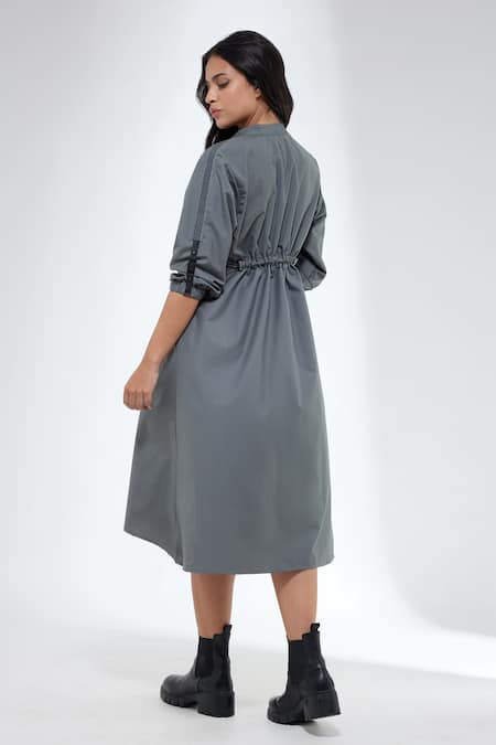 Krati Jain Grey Vertical Piping Dress 
