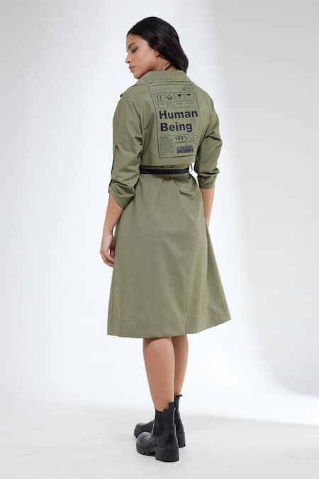 Krati Jain Olive Trench Style Dress With Belt 