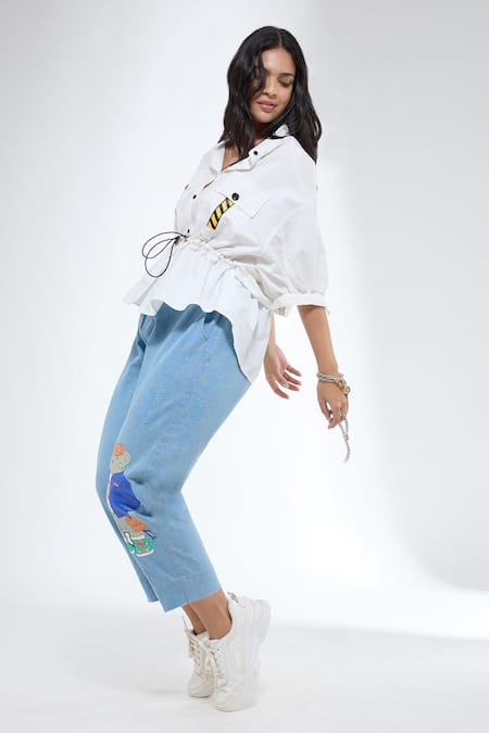 Krati Jain_White Cotton Collared Anti-fit Shirt _Online_at_Aza_Fashions