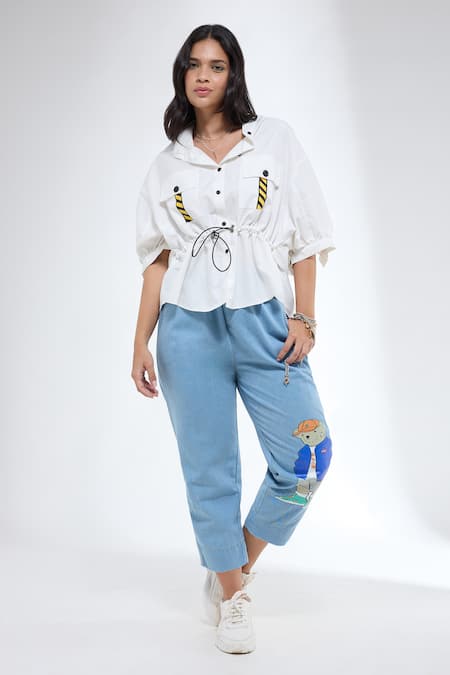 Buy_Krati Jain_White Cotton Collared Anti-fit Shirt _Online_at_Aza_Fashions