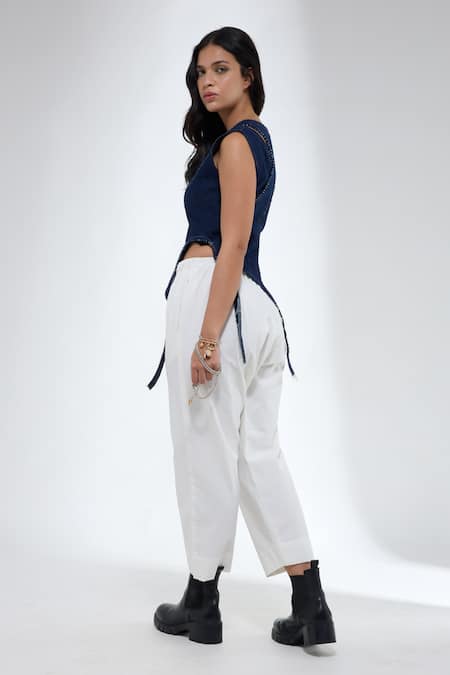 Krati Jain Dark Blue Sleeveless Denim Crop Top 