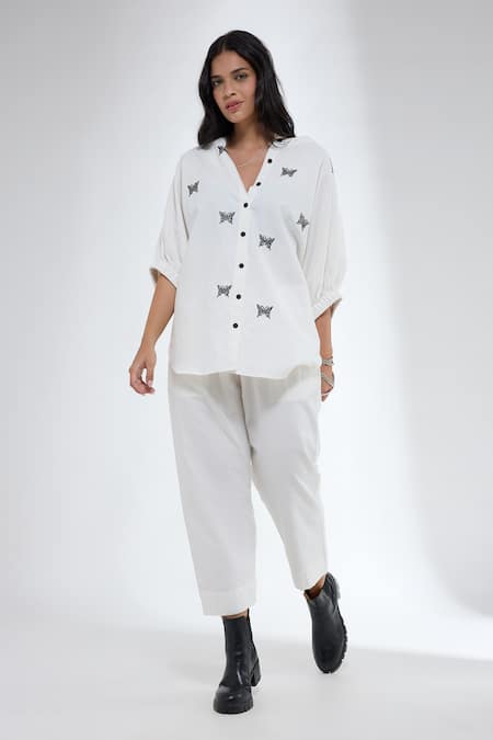 Krati Jain Butterfly Motif Denim Shirt & Pant Set 