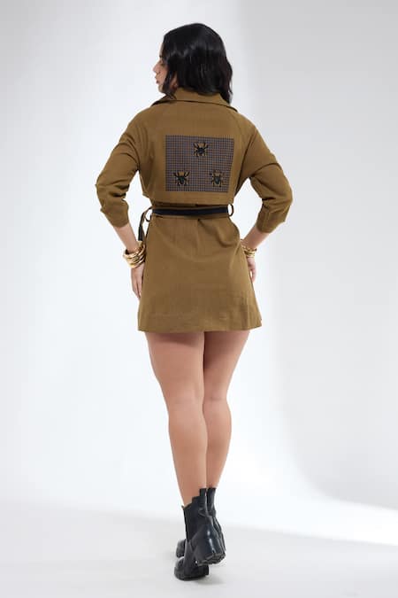 Krati Jain Khaki Denim Trench Style Dress 