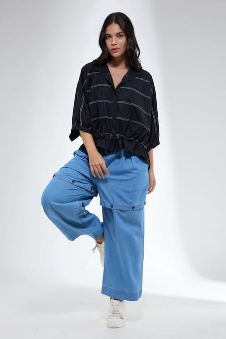 Krati Jain_Black Cotton Collared Anti Fit Shirt _Online_at_Aza_Fashions