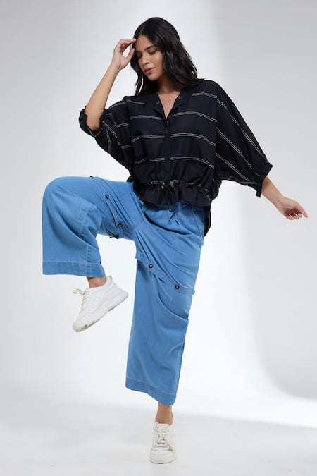 Buy_Krati Jain_Black Cotton Collared Anti Fit Shirt _Online_at_Aza_Fashions