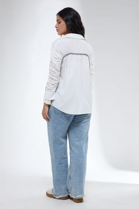 Krati Jain White Gathered Sleeve Shirt 