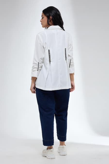 Krati Jain White Semi Fit Zip Detail Shirt 