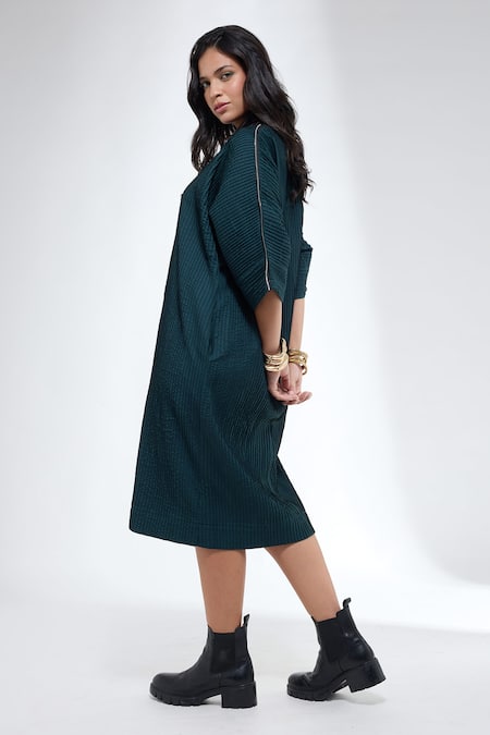 Krati Jain Teal Floral Embroidered Mid Calf Tunic 