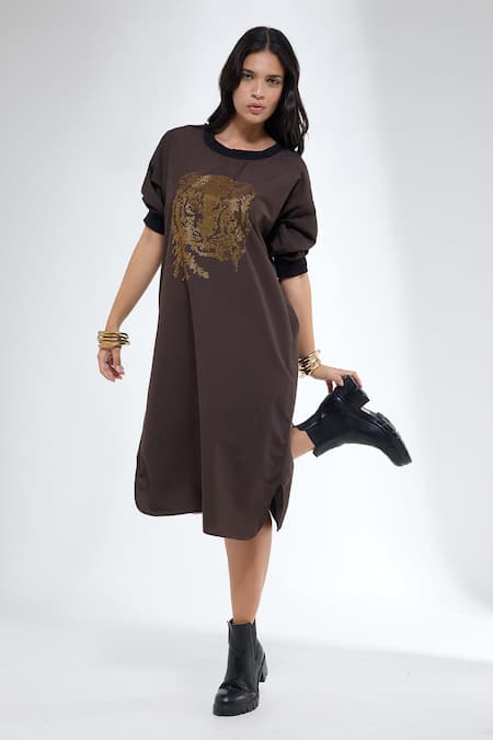 Krati Jain Tiger Motif Cotton Blend Tunic 