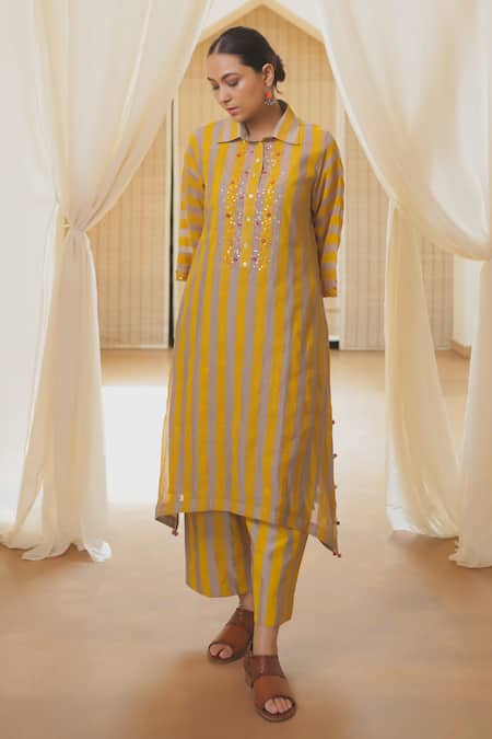 Rekha Agra Yellow Hand Block Printed Kurta Set 