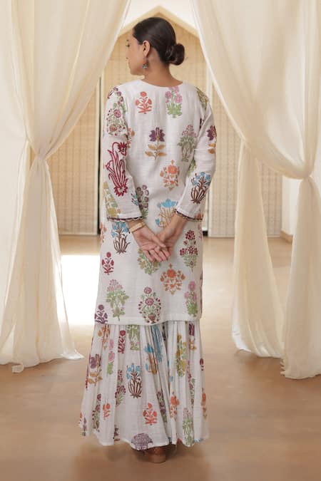 Rekha Agra White Floral Printed Sharara Set 