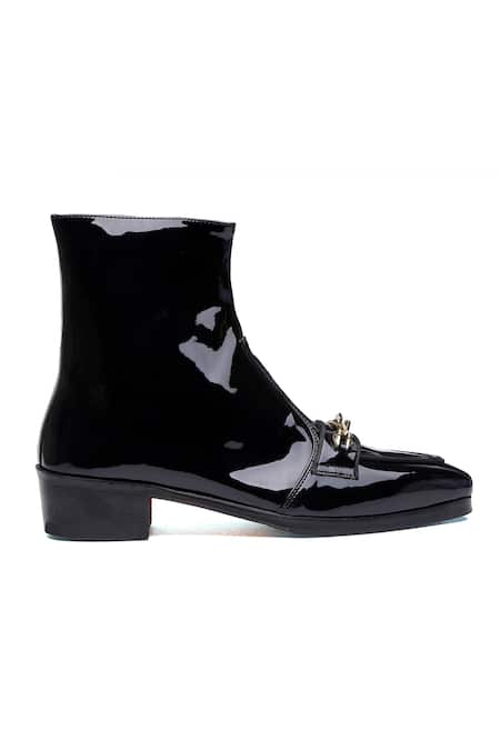 Shutiq_Black Buckles Prism Patent Leather Boots _Online_at_Aza_Fashions