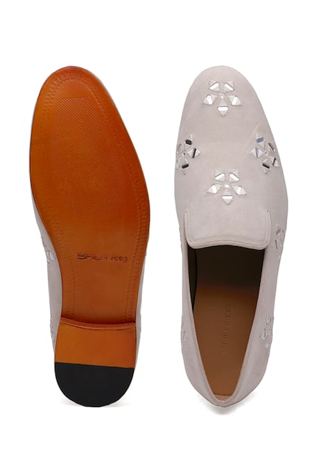 Shutiq Flora Ivory Hand Embroidered Loafers 