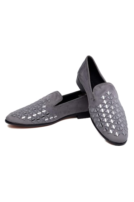 Shutiq Gray Zen Grey Hand Embroidered Loafers 