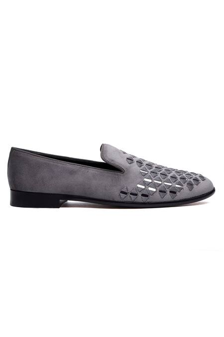 Shutiq Gray Zen Grey Hand Embroidered Loafers Online at Aza Fashions Shutiq_Gray Zen Grey Hand Embroidered Loafers _Online_at_Aza_Fashions