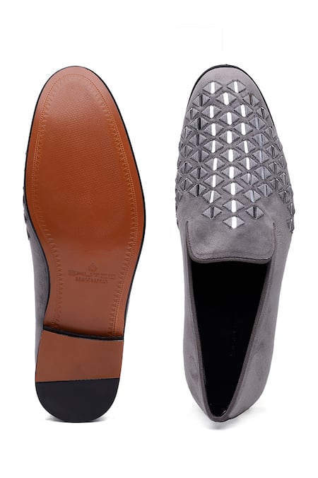 Shutiq Zen Grey Hand Embroidered Loafers 