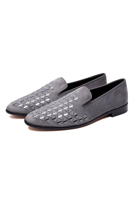 Buy Shutiq Gray Zen Grey Hand Embroidered Loafers Online at Aza Fashions Buy_Shutiq_Gray Zen Grey Hand Embroidered Loafers _Online_at_Aza_Fashions