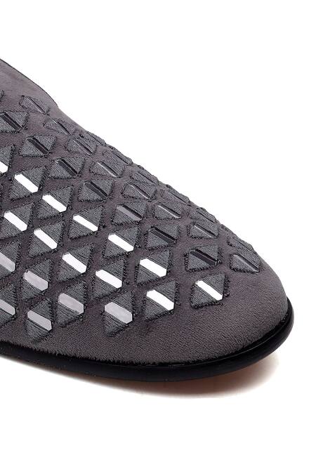 Shop Shutiq Gray Zen Grey Hand Embroidered Loafers Online at Aza Fashions Shop_Shutiq_Gray Zen Grey Hand Embroidered Loafers _Online_at_Aza_Fashions