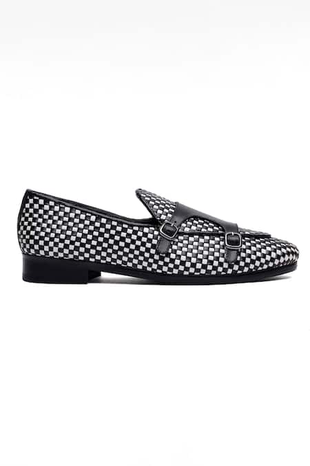 Buy_Shutiq_Black Tessera Woven Leather Monk Shoes _Online_at_Aza_Fashions