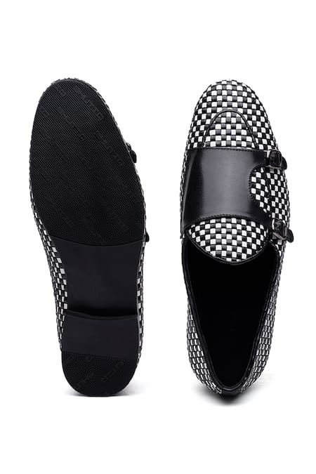 Shutiq Tessera Woven Leather Monk Shoes 