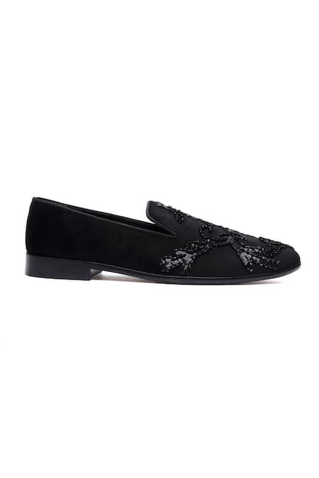 Shutiq_Black Bellona Coal Embellished Loafers _Online_at_Aza_Fashions