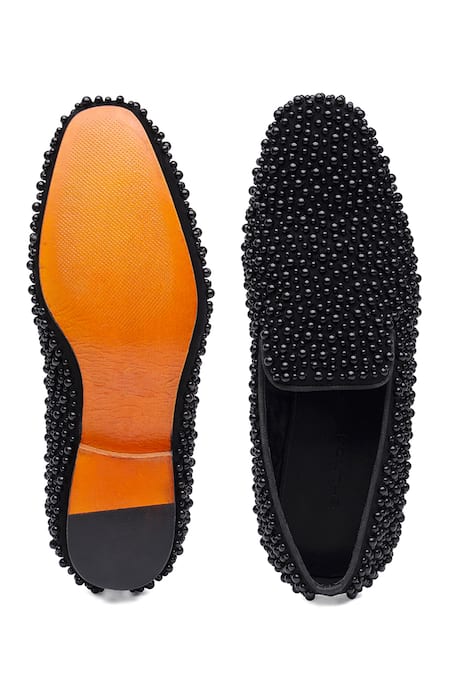Shutiq Margarita Coal Pearl Embellished Loafers 