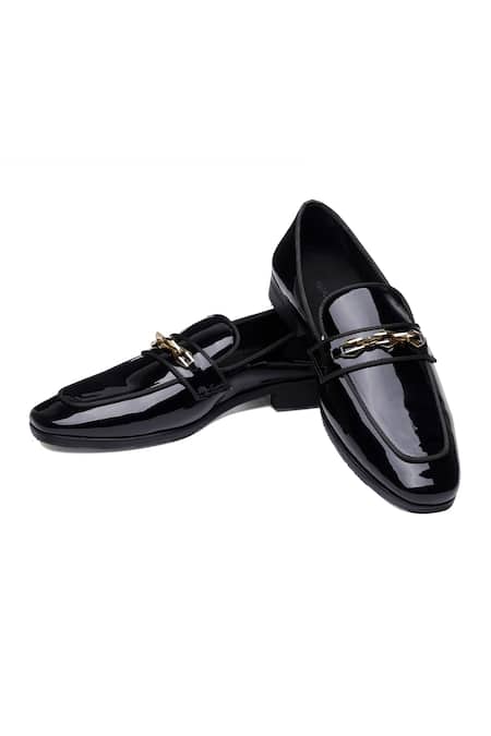 Shutiq Black Buckles Prism Coal Leather Loafers