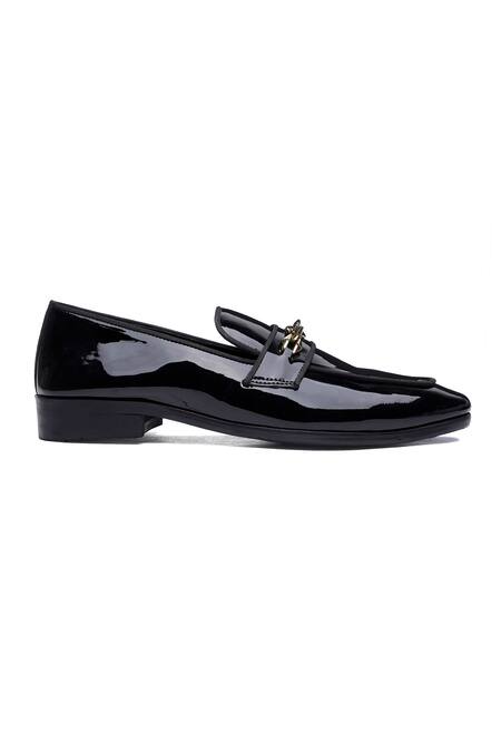 Shutiq_Black Buckles Prism Coal Leather Loafers _Online_at_Aza_Fashions