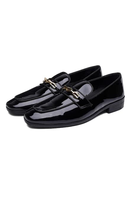 Buy_Shutiq_Black Buckles Prism Coal Leather Loafers _Online_at_Aza_Fashions