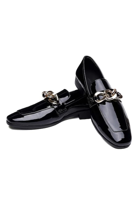 Shutiq Black Zizi Gold Chain Loafers 